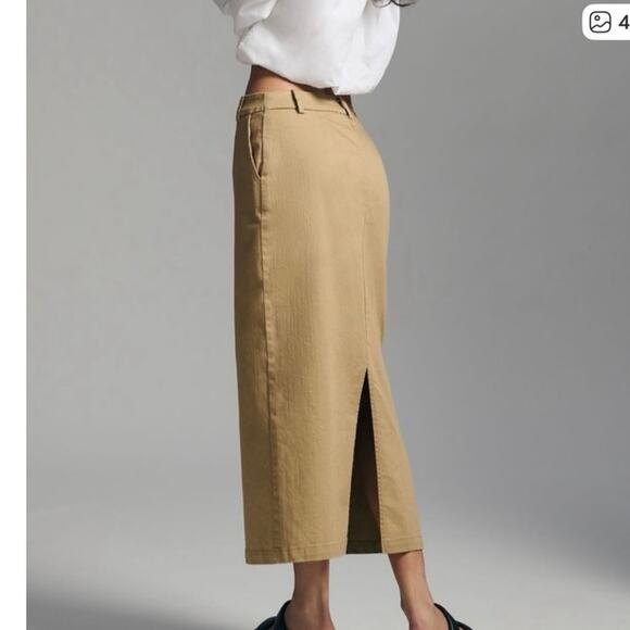 Self Contrast Anthropologie Skirt Slim Trouser Skirt Tan Size Large - Picture 2 of 10